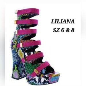 Liliana Multi-colored Snake Print Platform Sandals NWObox Sz 6 & 8 True To Size